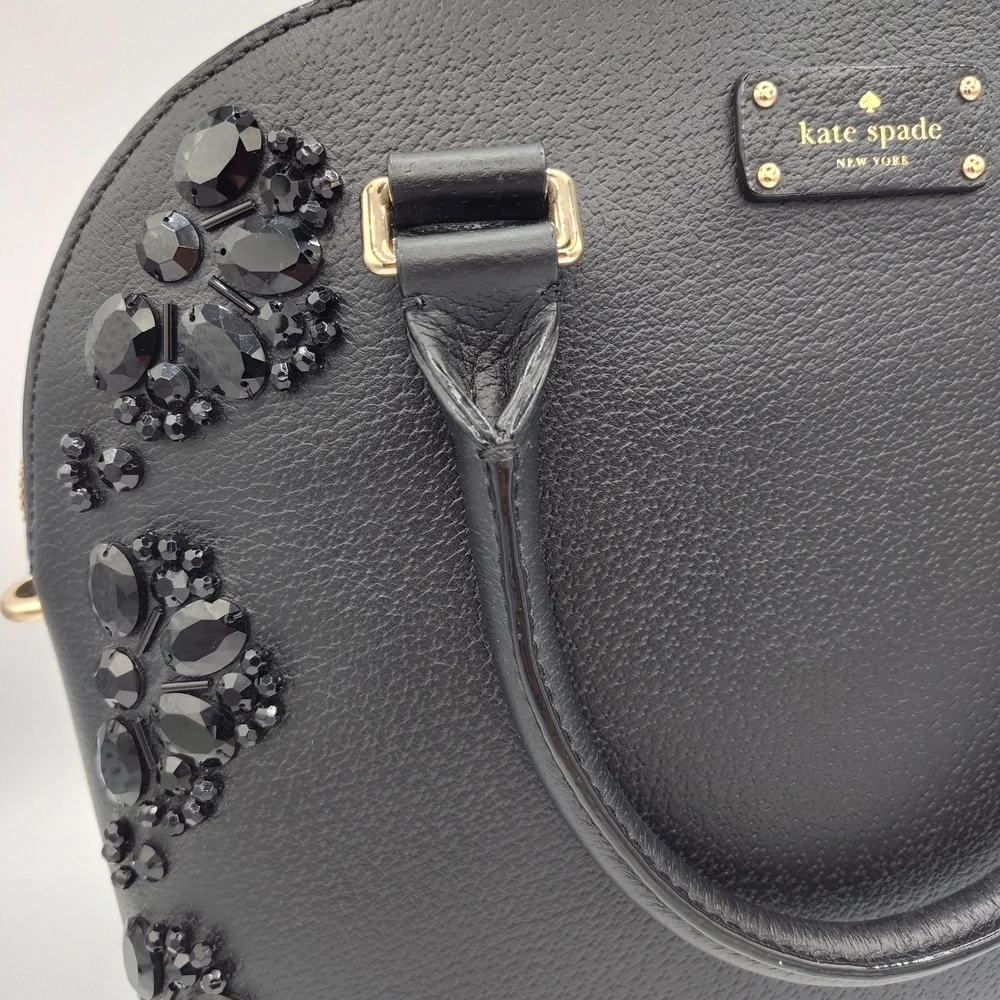 Kate Spade Black Jeweled Dome Satchel Crossbody Bag w/ Dust Bag & Charm HTF!!